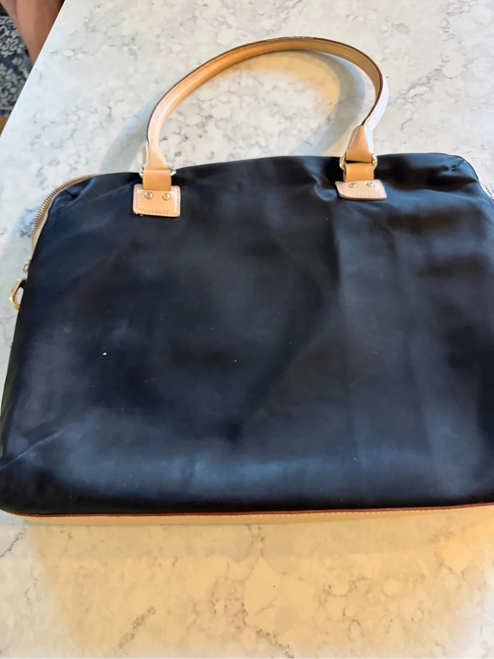 Kate Spade New York Black Nylon Laptop Tote Work Bag Pink Lining Leather Trim Mi